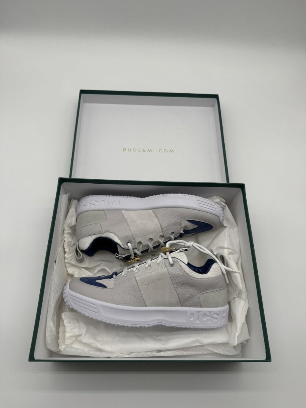 New Buscemi Lynx DC Shoes Men's Size 9.5 White Blue Leather Skate Made In Italy